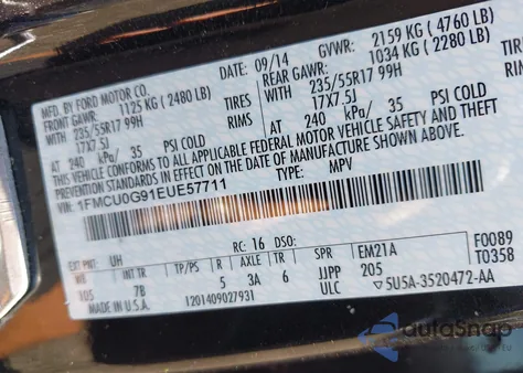 2014 Ford Escape Se из США, поврежденный, VIN 1FMCU0G91EUE57711